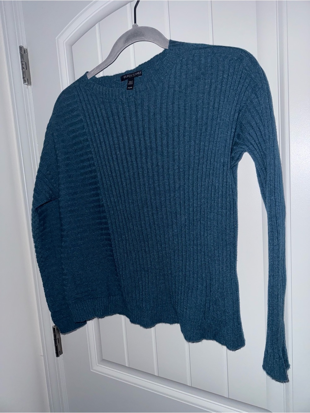 Eileen Fisher 100% Cashmere Ribbed Sweater Petite Small Teal Blue